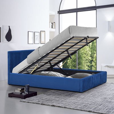 Giường lưu trữ ga nâng bằng nhung bọc nhung màu xanh Chất liệu ván ép cỡ King