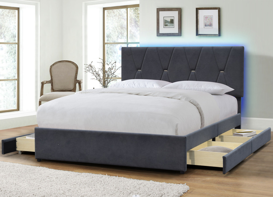 Bọc giường bằng gỗ bốn ngăn kéo Giường cỡ Queen với đầu giường LED