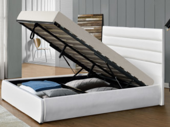Ottoman Trắng vải PU Khung giường Giường lưu trữ khí nâng OEM ODM