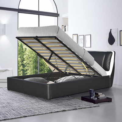 Khung giường bằng gỗ PU màu đen cổ điển SUNNY có nâng lên lưu trữ