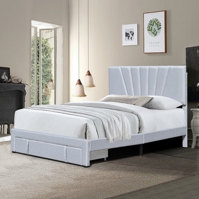 Queen Size Vải bọc da Giường lưu trữ Màu xám tiện dụng Có ngăn kéo