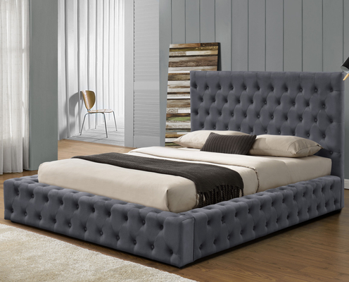 Vải màu xám King Size Khung giường Ottoman được bọc bằng các nút Đầu giường