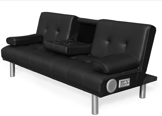 Ghế sofa có thể gập lại ba chỗ ngồi bằng da với giá đỡ cốc và loa Bluetooth
