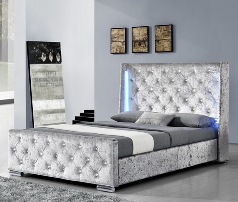 Giường đôi hiện đại Kích thước giường bọc nệm Crush Velvet Silver