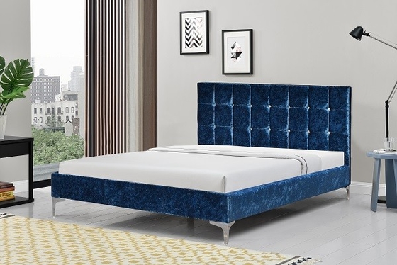 Khung giường bọc nhung màu xanh nghiền kích thước đầy đủ với các nút pha lê