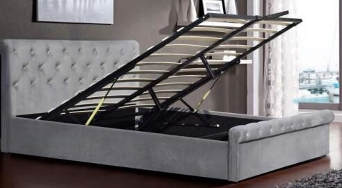 Bán buôn tiết kiệm không gian Gas Lift Storage Bed Nhà sản xuất giường bọc nhung màu xám