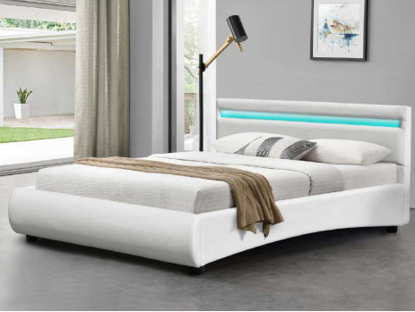 EN-1725 Khung giường bằng da Pu màu trắng hiện đại với đèn LED điều khiển từ xa