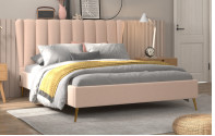 Khung giường Wingback Vải bọc vải màu kem King Size