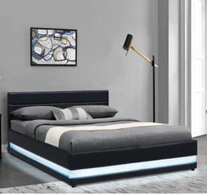 Khung giường LED RGB nghệ thuật King Kích thước đơn Đế nâng khí lưu trữ Da