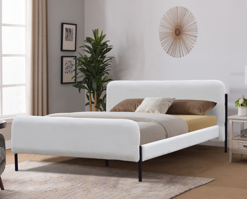 King Size Oem Low Profile Gỗ bọc giường màu trắng cho phòng ngủ