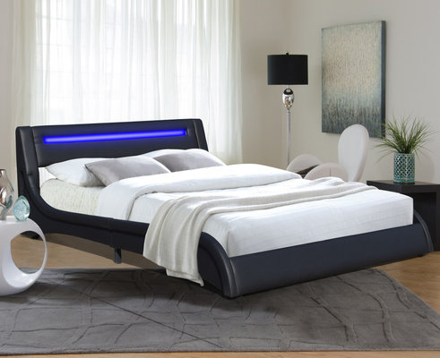 Đen faux da Pu dẫn khung giường bọc với bàn đầu điều chỉnh