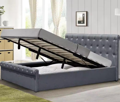 Nâng lên giường lưu trữ kích thước đầy đủ giường bọc với đầu giường và kho lưu trữ bên dưới
