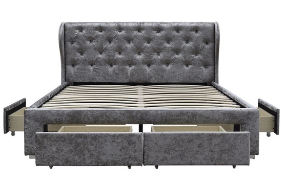 Vải chần gòn Giường lưu trữ Nghiền Nhung bạc Ottoman Ngăn kéo OEM Kích thước đôi Được bọc