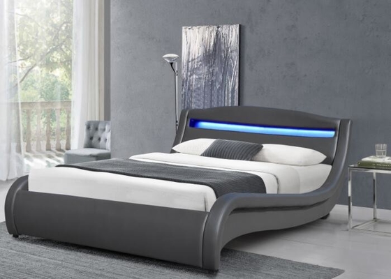 Giường cỡ Queen bọc nệm màu xám nhạt Giường cỡ Queen LED cỡ King Khung giường nền hiện đại PU