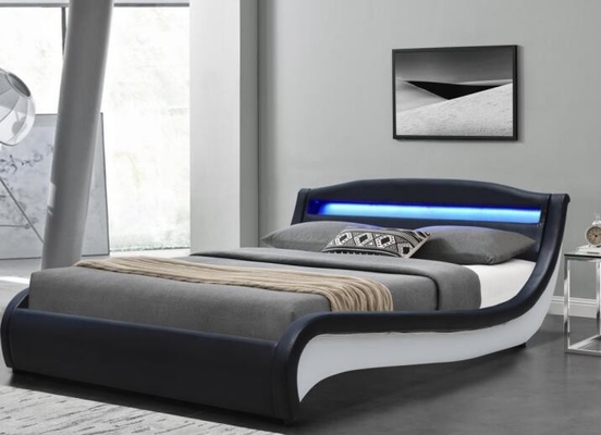 SF896 Giường bọc đệm LED kích thước đôi màu đen trắng PU với đầu giường