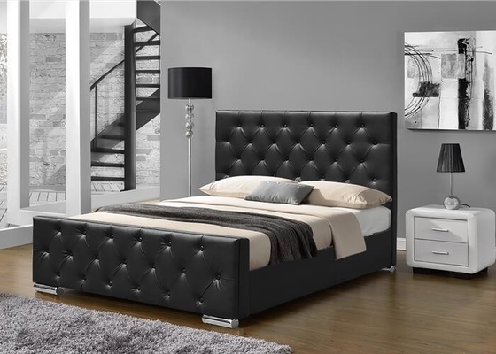 Vải nhung nghiền nát cỡ King Kích thước giường bọc nệm Khung ván ép Màu đen giả da Phong cách Châu Âu