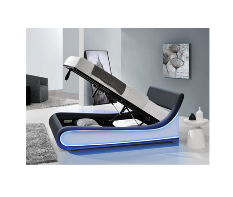 Khung giường lưu trữ hiện đại cỡ King Khung giả da với đèn Led