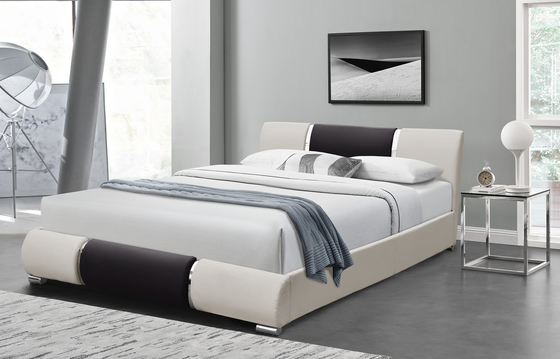 Khung giường bọc da giả màu đen trắng 160X200Cm