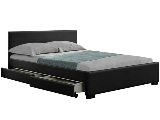 Nền tảng bọc da giả màu trắng Khung giường lưu trữ với đèn LED