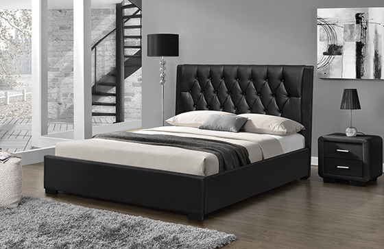 160 * 200 cm Đầu giường bọc vải PU Khung giường cỡ Queen Chân nhựa đen