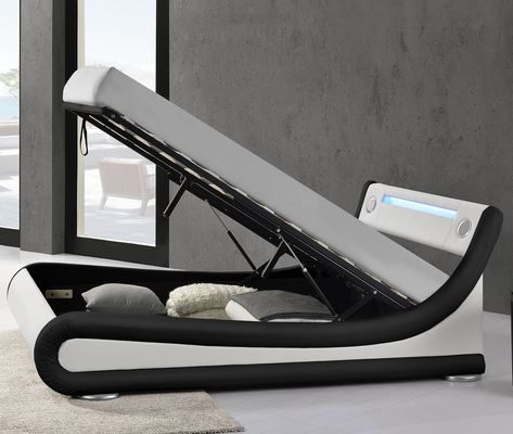 Nền tảng LED Khung giường bọc nệm với loa Bluetooth PU Đen trắng