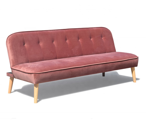 Giường sofa nhung có thể gập lại được nghiền nát Vỏ bọc vải hoa hồng bụi với chân gỗ
