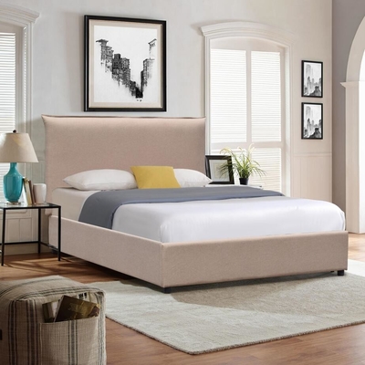 King Size Giường bọc nệm Khung ván ép Chất liệu vải bọt xốp Đầu giường cao thoải mái