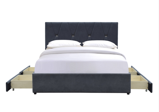 Bọc giường bằng gỗ bốn ngăn kéo Giường cỡ Queen với đầu giường LED