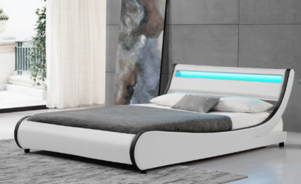 Vải PU Khung giường bọc nệm LED Màu trắng Thoải mái Mạnh mẽ Kích thước King