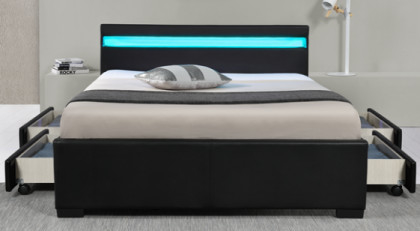 Khung giường đầy đủ với đầu giường và ngăn kéo chứa trạm sạc LED