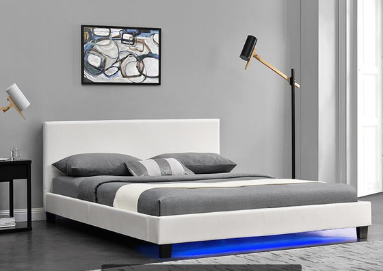 Khung giường bọc da PU hiện đại Ván ép với khung giường LED