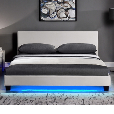 Khung giường bọc da PU hiện đại Ván ép với khung giường LED