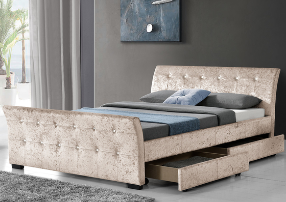 Phong cách Châu Âu Giường bọc da PU Ván ép 4 ngăn kéo Khung giường lưu trữ