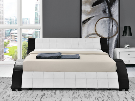 Bọc giường bằng ván ép Khung giường Hình dạng sóng Da PU với đèn LED cả hai bên đường ray