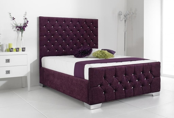 Màu đỏ rượu vang đỏ Khung giường bằng vải nhung