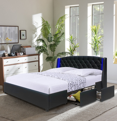 Giường đôi bằng gỗ MDF cỡ Queen hiện đại với hộp lưu trữ 4 ngăn kéo