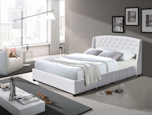 Hai tai LED Giả da cỡ Queen Giường bọc nệm 4 ngăn kéo tinh thần Các nút chỉnh sửa