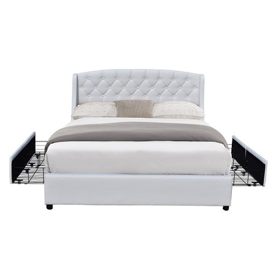 Hai tai LED Giả da cỡ Queen Giường bọc nệm 4 ngăn kéo tinh thần Các nút chỉnh sửa