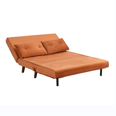 Giường sofa gấp đôi nhỏ 2 chỗ ngồi Giường sofa màu cam bọc nhung màu cam