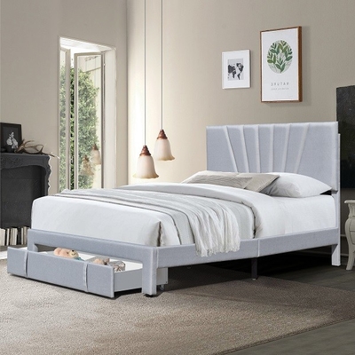 Queen Size Vải bọc da Giường lưu trữ Màu xám tiện dụng Có ngăn kéo