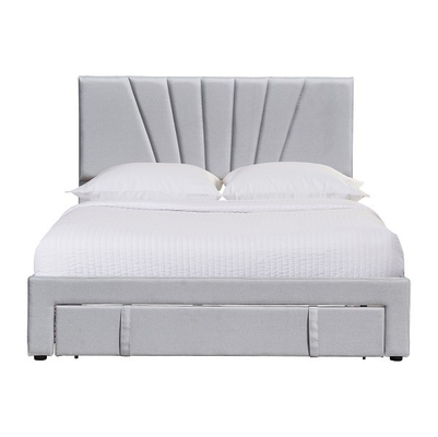 Queen Size Vải bọc da Giường lưu trữ Màu xám tiện dụng Có ngăn kéo