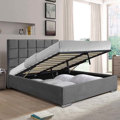 Giường lưu trữ giường cỡ Queen màu xám đậm bằng nhung có kích thước 140x190cm với nệm nâng cao