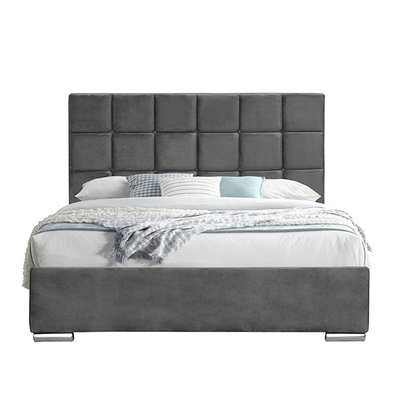 Giường lưu trữ giường cỡ Queen màu xám đậm bằng nhung có kích thước 140x190cm với nệm nâng cao