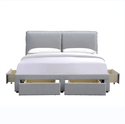 Giường lưu trữ bằng vải lanh màu xám nhạt 180x200cm Đầu giường có túi khí đôi với bốn ngăn kéo
