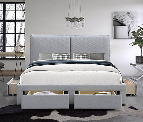 Giường lưu trữ bằng vải lanh màu xám nhạt 180x200cm Đầu giường có túi khí đôi với bốn ngăn kéo