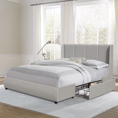 Khung giường bọc nệm PU Tufted Kích thước giường đôi cỡ Queen với ngăn kéo kim loại lưu trữ