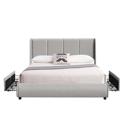 Khung giường bọc nệm PU Tufted Kích thước giường đôi cỡ Queen với ngăn kéo kim loại lưu trữ