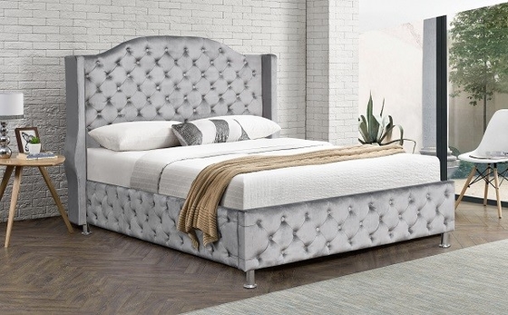 Giường đệm bọc nệm có kích thước King tùy chỉnh Giường vải nhung Nút bọc đầu giường cao