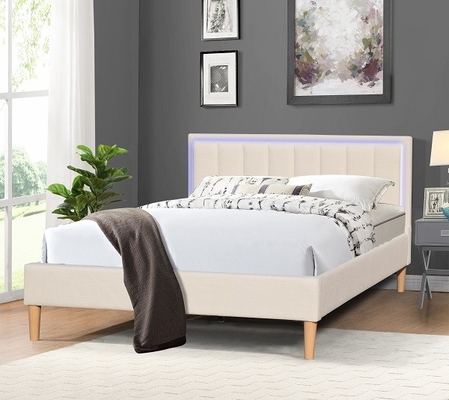 Giường cỡ Queen, vải lanh Giường bọc gỗ với đèn LED Đầu giường