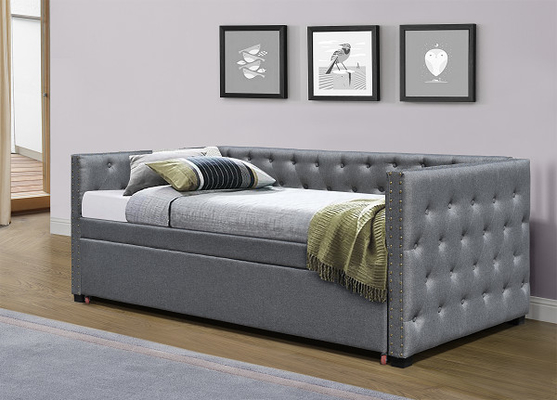 Kích thước đầy đủ bằng nhung bọc nệm Giường ban ngày Kéo ra Giường Trundle Đơn Chesterfield Xám Sang trọng